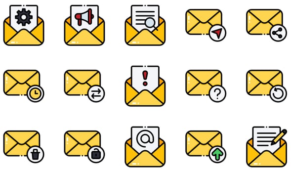 Set of Vector Icons Related to Email. Contains such Icons as Open Email, Options, Searching, Send Mail, Spam, Upload and more.