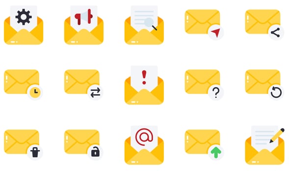 Set of Vector Icons Related to Email. Contains such Icons as Open Email, Options, Searching, Send Mail, Spam, Upload and more.