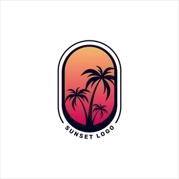 Modern sunset and palm logo design illustration vector