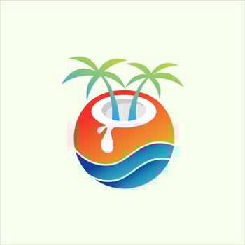 Modern tropical coconut island logo design illustration vector