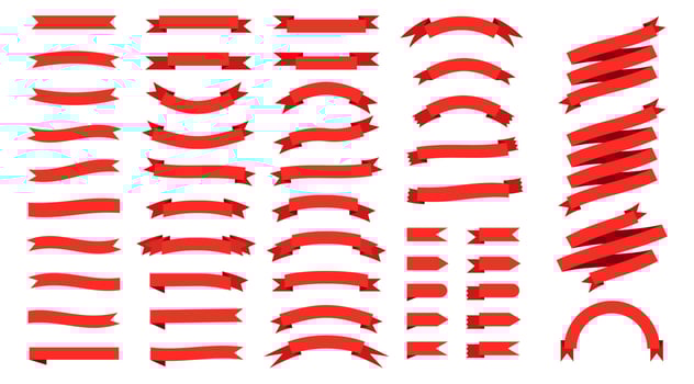 Ribbon banner set. Ribbons collection. Red ribbons. Vector ribbon