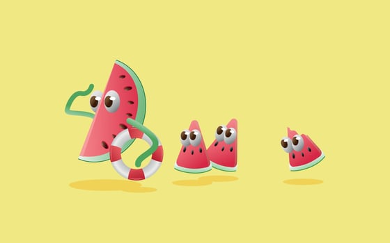 watermelon family character going to beach on summer day vacation 3d illustration. good for holiday vacation ads, poster, flyer, banner template vector