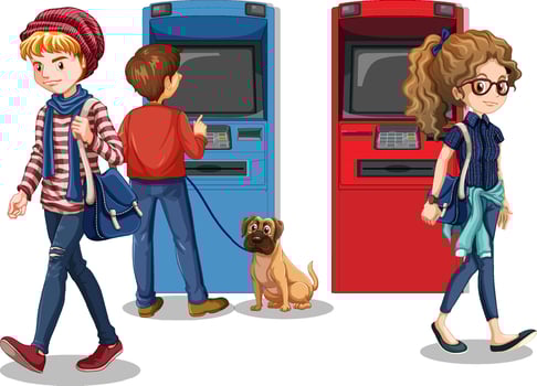ATM machine with people cartoon character vector