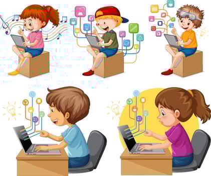 Set of children doing different activities vector