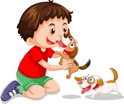A boy playing with his dogs vector