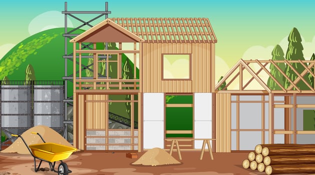 House construction site scene vector