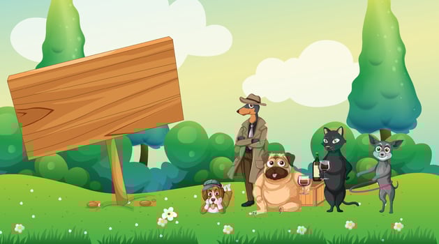 Set of different domestic animals in nature park vector