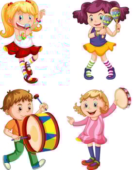 Set of girls playing different music instruments vector