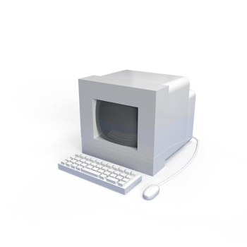 Computer old model with keyboard and mouse 3d render illustration png