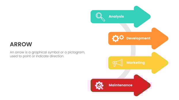 arrow infographic with vertical concept for slide presentation with 4 point list and arrow shape direction vector