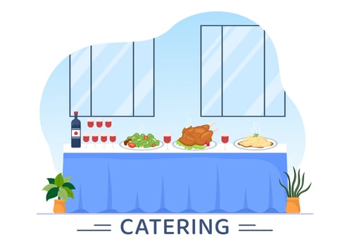 Catering Service with People Hands and a Table for Corporate Meeting, Banquets Wedding or Party on Cafe or Restaurant in Flat Cartoon Illustration vector