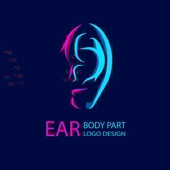 Ear line pop art portrait colorful design with dark background. Abstract vector illustration.