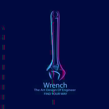 Wrench equipment line pop art portrait colorful design with dark background. Abstract vector illustration.