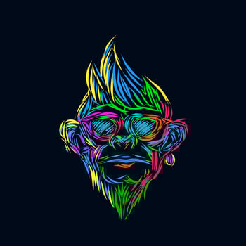 the monkey line pop art potrait colorful logo design with dark background vector
