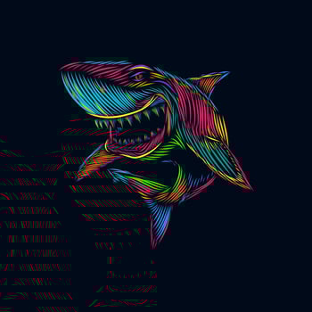 the shark line pop art potrait colorful logo design with dark background vector