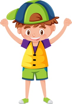 Little boy wearing yellow life jacket in cartoon style vector