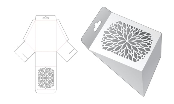 Hanging triangle box with stenciled mandala die cut template vector