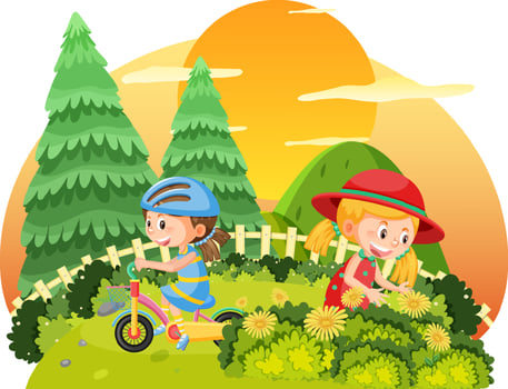 Girls at the park sunset vector
