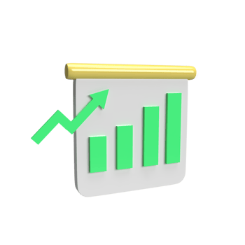 increase graph 3d model cartoon style. render illustration png