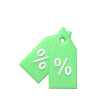 Discount tag 3D model cartoon style. render illustration png