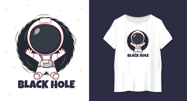 Cute cartoon of Astronaut and black hole with tshirt mockup Hand drawn chibi character vector