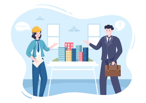 Architect or Engineer Cartoon Illustration using a Multipurpose Board Table to Sketch Building Constructions and Project Miniatures Concept vector