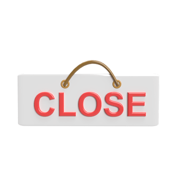 Close sign 3d model cartoon style. render illustration png