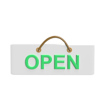 open sign 3d model cartoon style. render illustration png