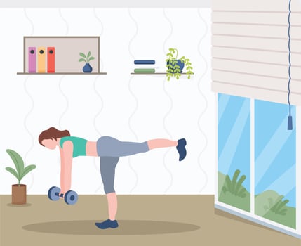 Female with dumbbell, chest fly pose vector illustration