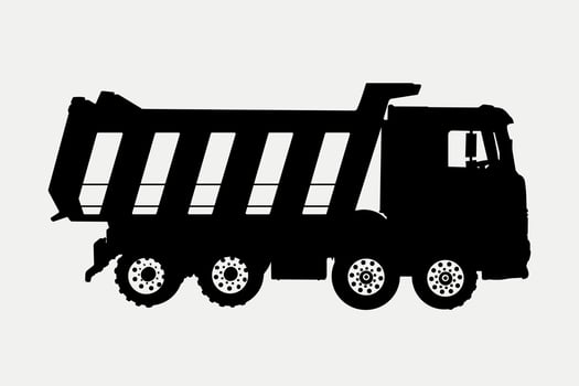 Dump Truck heavy construction vehicle Silhouette Illustration. vector