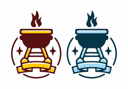 Yellow and blue color stove badge flat illustration vector