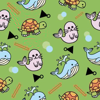 cute sea turtle dolphin animal seamless pattern wallpaper with design green. vector