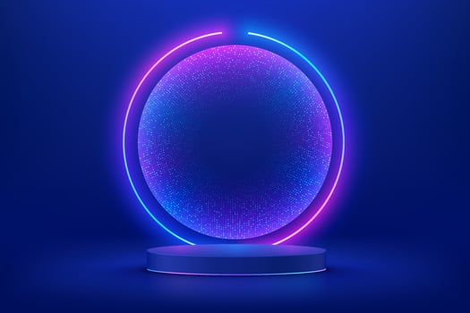 Neon light stage with glowing orb vector
