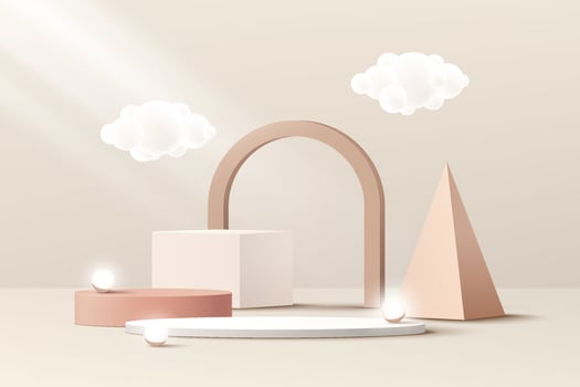 Geometric shapes with clouds in a minimalist setting vector