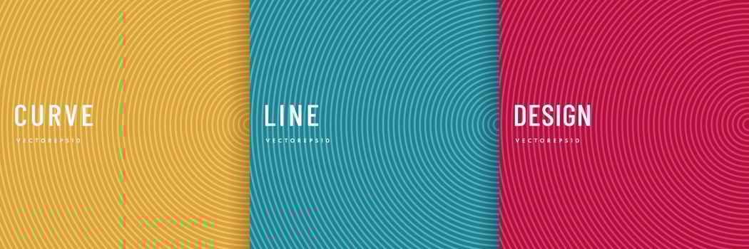 Set of abstract curve round lines pattern with pink, blue, green, orange yellow background. Trendy color stripes texture collection design. Can use for cover, poster, banner web, flyer, Print ad. vector