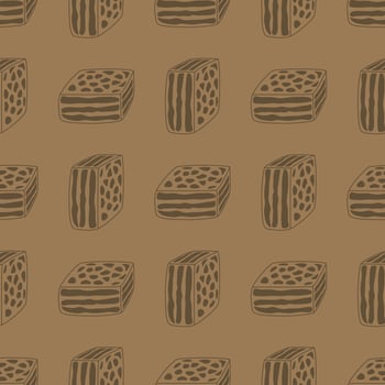 Kraft paper pattern with brownies. Wrapping paper and packaging patterns. Hand drawn lines. vector