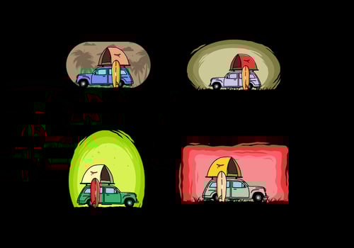 Illustration of car with a roof tent and a surfboard on the side vector
