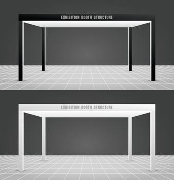 black and white cool minimal style exhibition booth structure 3d illustration vector