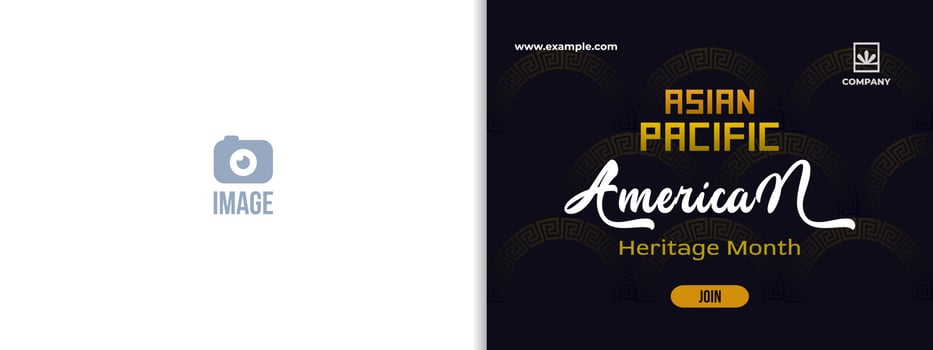 Asian American and Pacific Islander Heritage Month. Vector banner for ads, social media, card, poster, flyer. Illustration with text, ornament. Black background, template