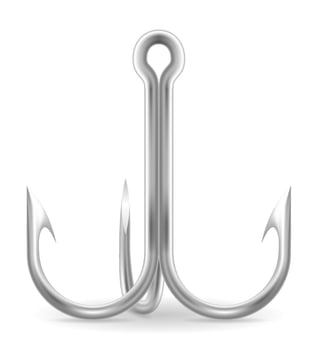 triple metal fish hook vector illustration isolated on white background
