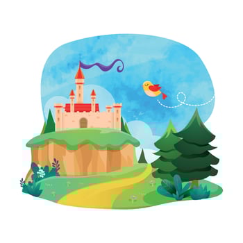 Watercolor Castle in Medieval Kingdom Period vector