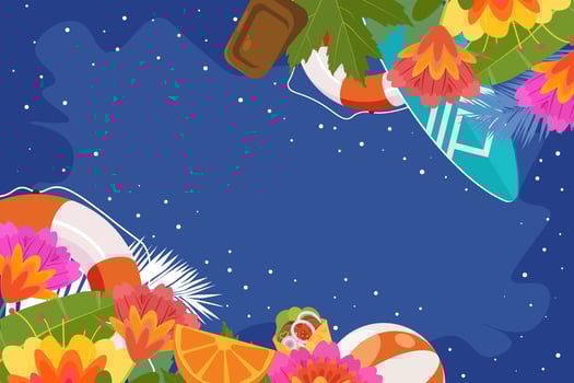 Flat summer elements blue background vector