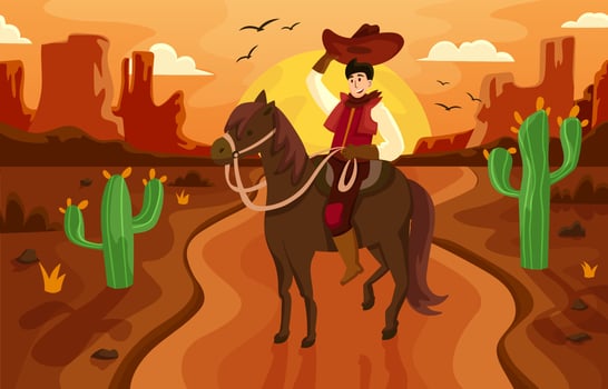Cowboy Riding a Horse in the Desert vector