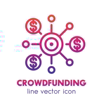 crowdfunding line icon over white, crowdsourcing, raising funding, contributions vector