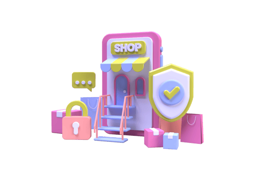 Modern shield guard with phone illustration background 3D render icon for business png