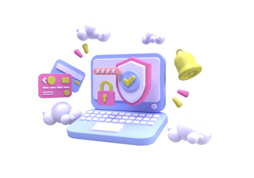 Modern shield guard with laptop illustration background 3D render icon for business png
