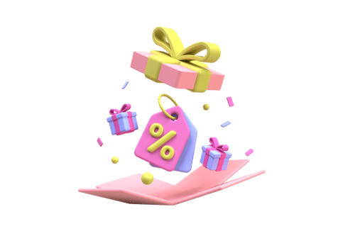 Coupon with gift box and a percentage sign for a bargain purchase online business idea concept background png
