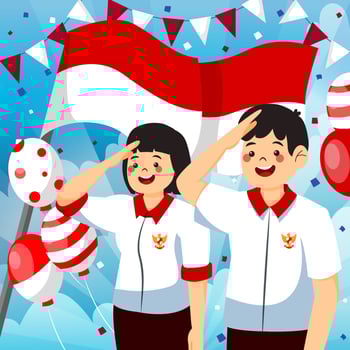 Two Indonesian Student Celebrating Indonesia Independence Day vector