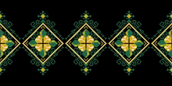 Seamless inspired embroidery pattern, Vector horizontal seam fabric ornamentals design for fashion clothes, fabric, textile, decoration background.