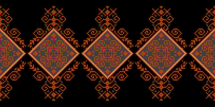 Seamless inspired embroidery pattern, Vector horizontal seam fabric ornamentals design for fashion clothes, fabric, textile, decoration background.